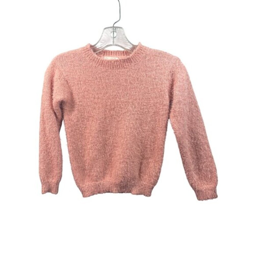 Jessica‎ Simpson Girls Sweater Size 6X Pink Fuzzy Knit Crew Neck Pullover